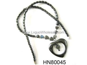 Hematite Heart Pendant Beads Stone Chain Choker Fashion Women Necklace